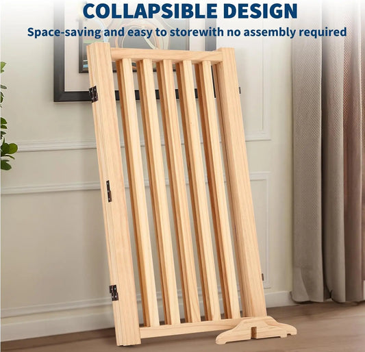 Freestanding Dog Gate, Foldable Pet Gate with Support Feet,