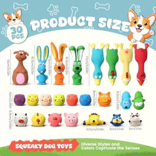 30 Pcs Latex Squeaky Dog Toys. Soft Rubber Dog Chews