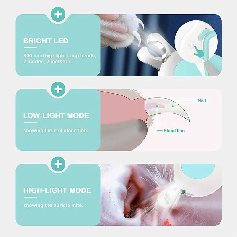 LED Light Cat Dog Nail Clipper, Professional Pet Claw Trimmer with Safety Lock