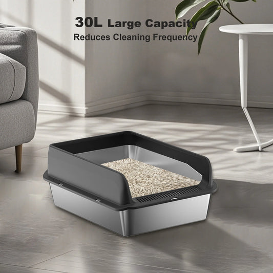 Stainless Steel Cat Litter Box, Litter Box With High Sided For Big Cats,