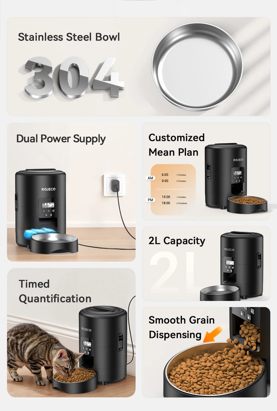 2L Automatic Pet Feeder Smart Cat Food Kibble Dispenser