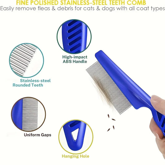 Flea and Lice Combs, Stainless Steel Rabbit Dog Cat Grooming Comb