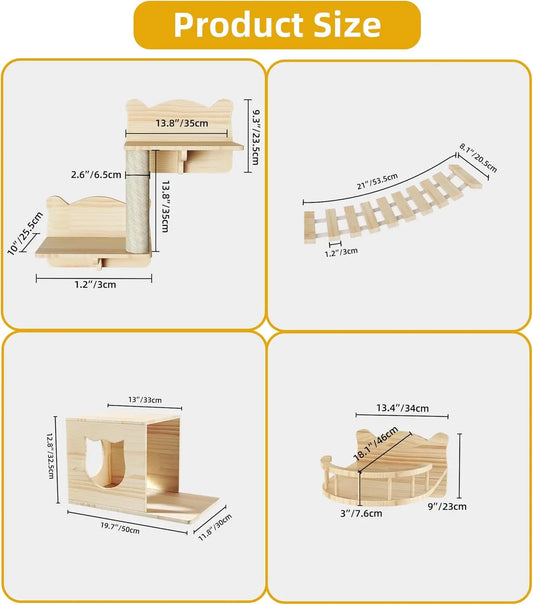 Cat Wall Shelves, Cat Shelves and Perches for Wall, Set of 9 Wooden Cats Shelf Furniture with