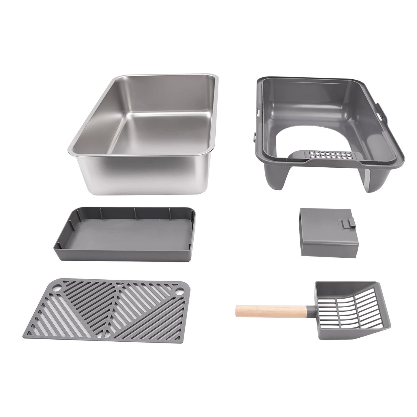Stainless Steel Cat Litter Box with Protective Shovel