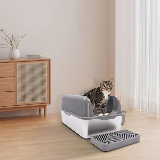 Stainless Steel Cat Litter Box with Protective Shovel