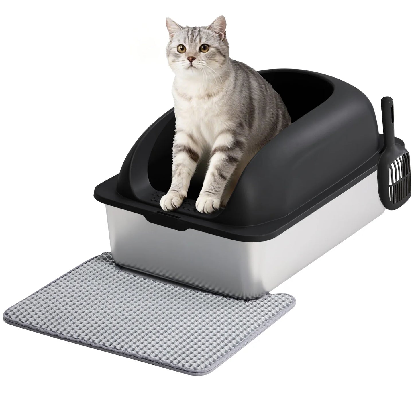 JHK Stainless 24IN Steel Cat Litter Box with Lid Large Cat Litter Box