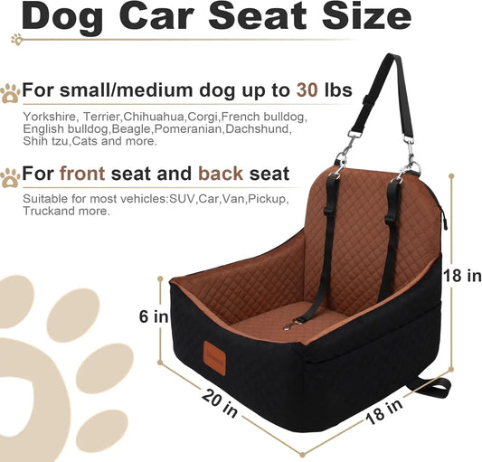 Dog Car Seat with Safety Leashes for Small Medium Pets 0-28lbs,