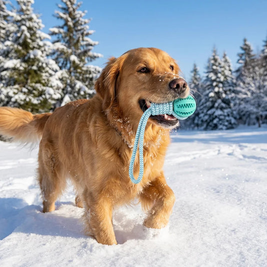 Cotton Rope & Rubber Dog Chew Ball and Treat Dispenser Toy.