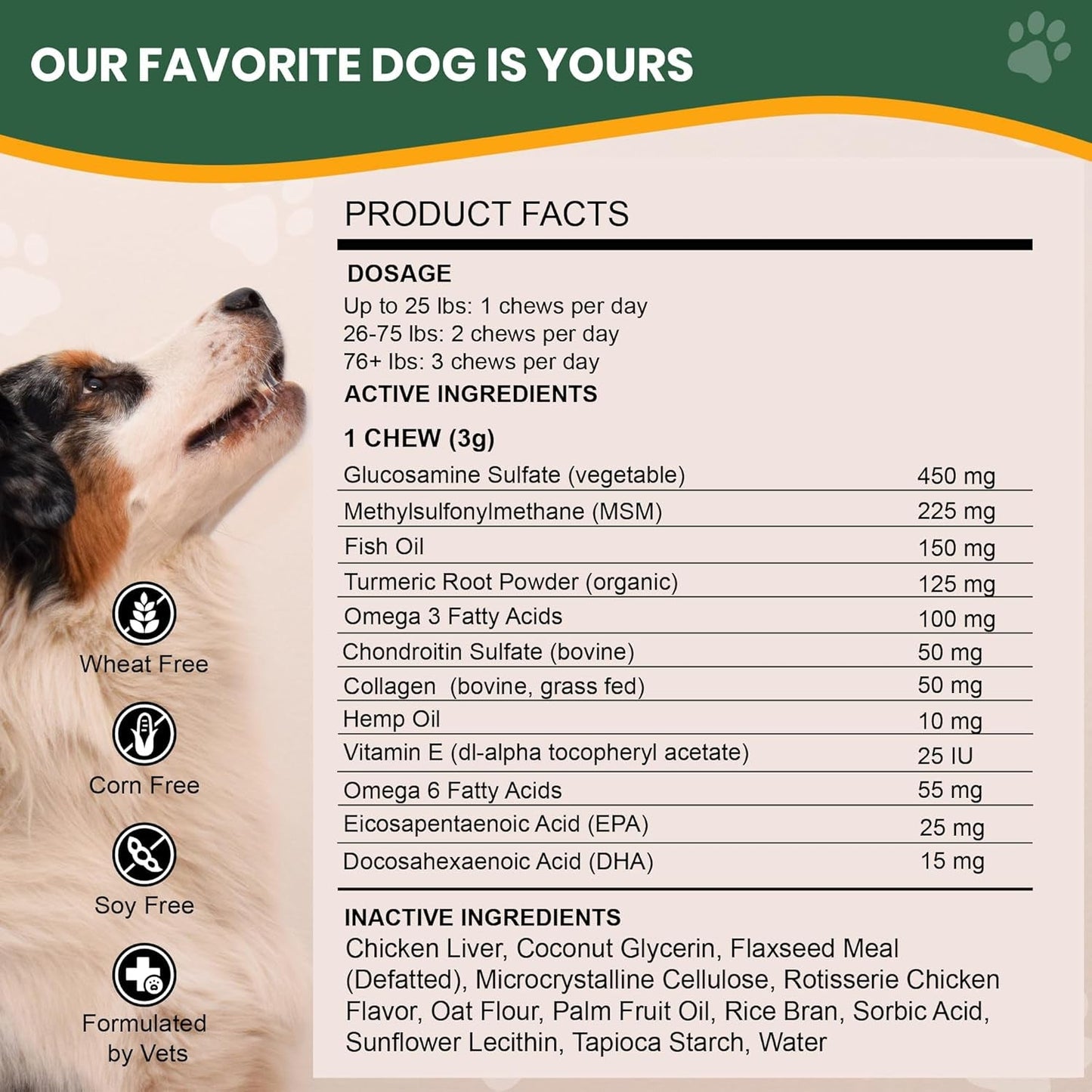 Dog Hip Joint Supplement Hemp Glucosamine Chews Senior Large Breed