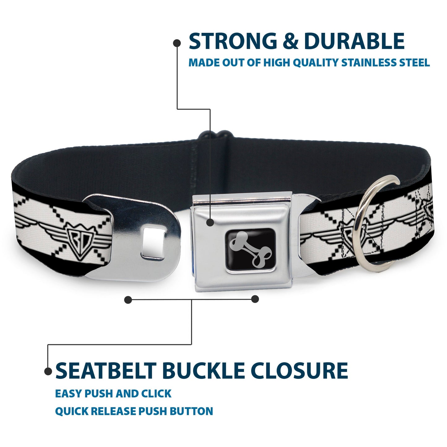 Dog Bone Seatbelt Buckle Collar - BD Monogram2 White/Black