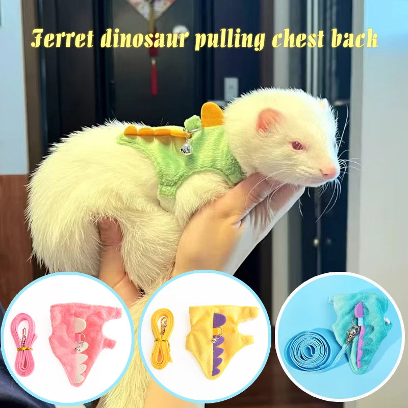 Ferret Lead Rope Vest Type. Adjustable Pet Rope Cute Dinosaur Shape with Bell for Walking Mice