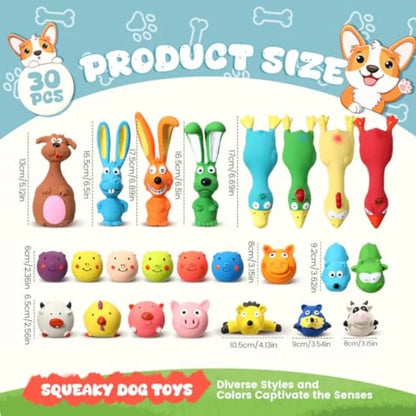 30 Pcs Latex Squeaky Dog Toys. Soft Rubber Dog Chews