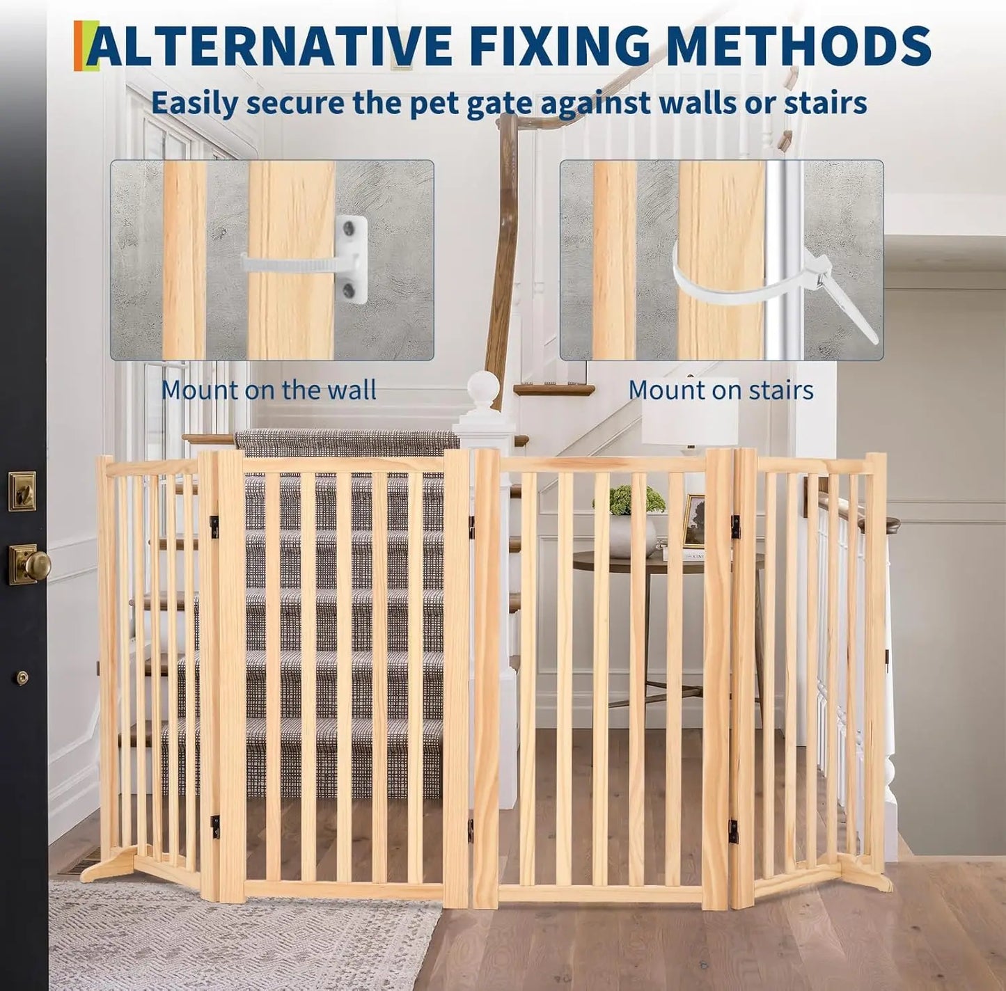 Freestanding Dog Gate, Foldable Pet Gate with Support Feet,