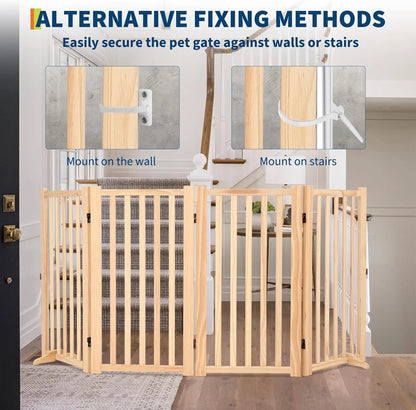 Freestanding Dog Gate, Foldable Pet Gate with Support Feet,