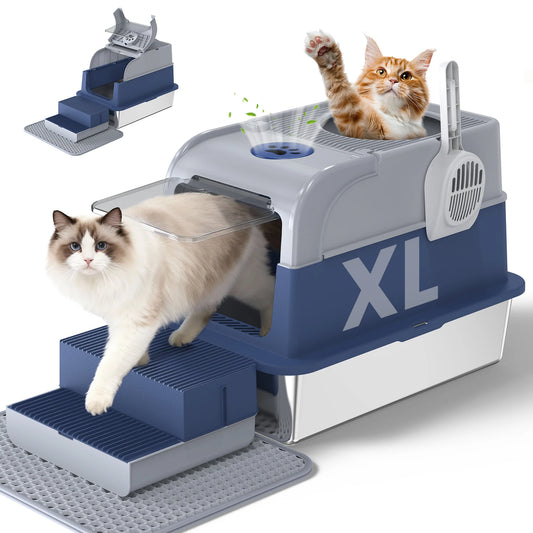 Stainless Steel Cat Litter Box.  Non-Stick Odor Control Easy Clean with Lid & Scoop