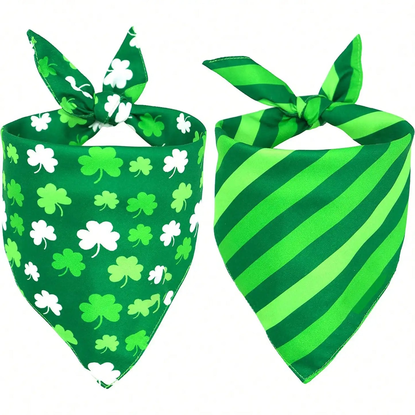 Green Shamrock & Stripe Reversible Triangle Pet Bandana for Dogs and Cats