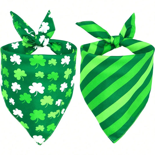 Green Shamrock & Stripe Reversible Triangle Pet Bandana for Dogs and Cats