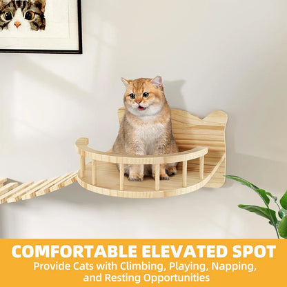 Cat Wall Shelves, Cat Shelves and Perches for Wall, Set of 9 Wooden Cats Shelf Furniture with