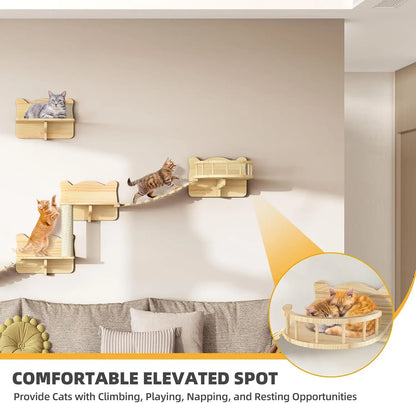 Cat Wall Shelves, Cat Shelves and Perches for Wall, Set of 9 Wooden Cats Shelf Furniture with
