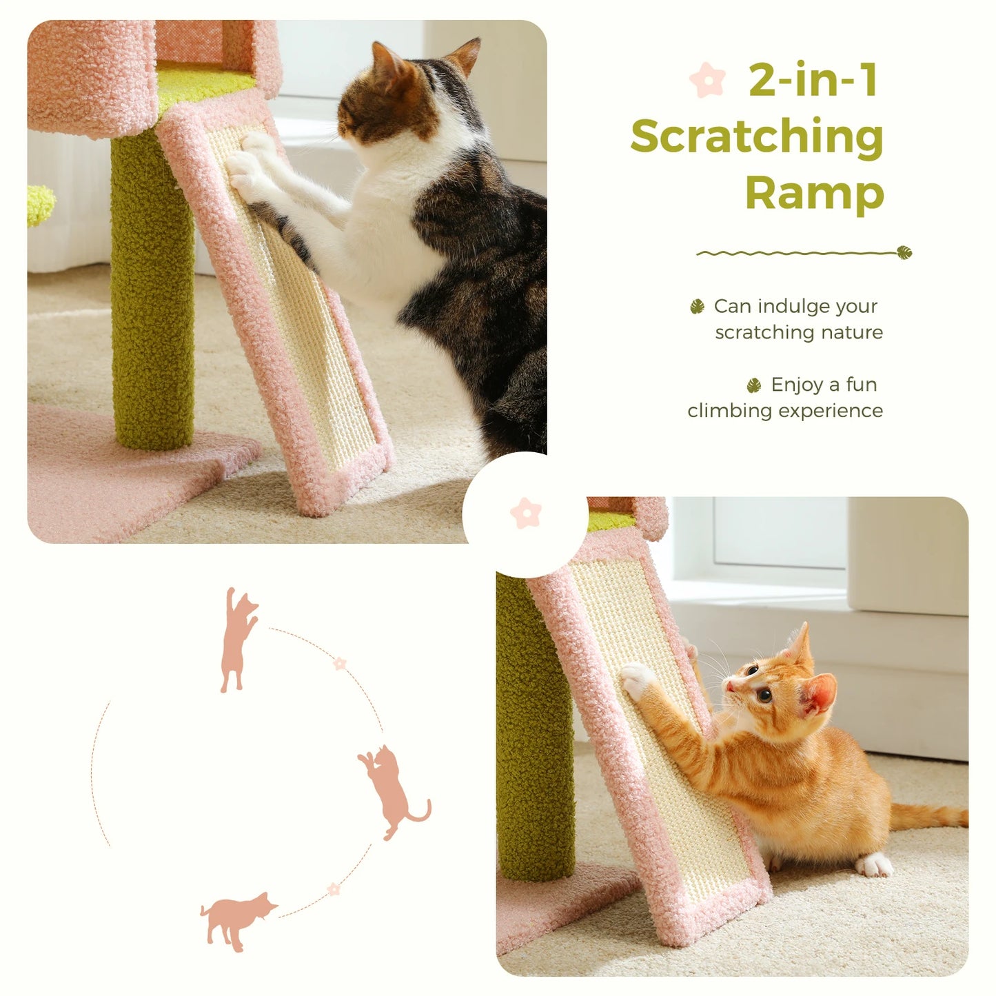 Flower Cat Tree Multi-Level Cat Tower with Sisal Covered Scratching Posts.