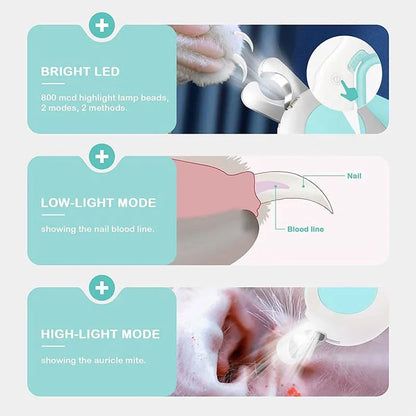 LED Light Cat Dog Nail Clipper, Professional Pet Claw Trimmer with Safety Lock