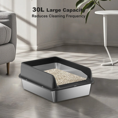 Stainless Steel Cat Litter Box, Litter Box With High Sided For Big Cats,