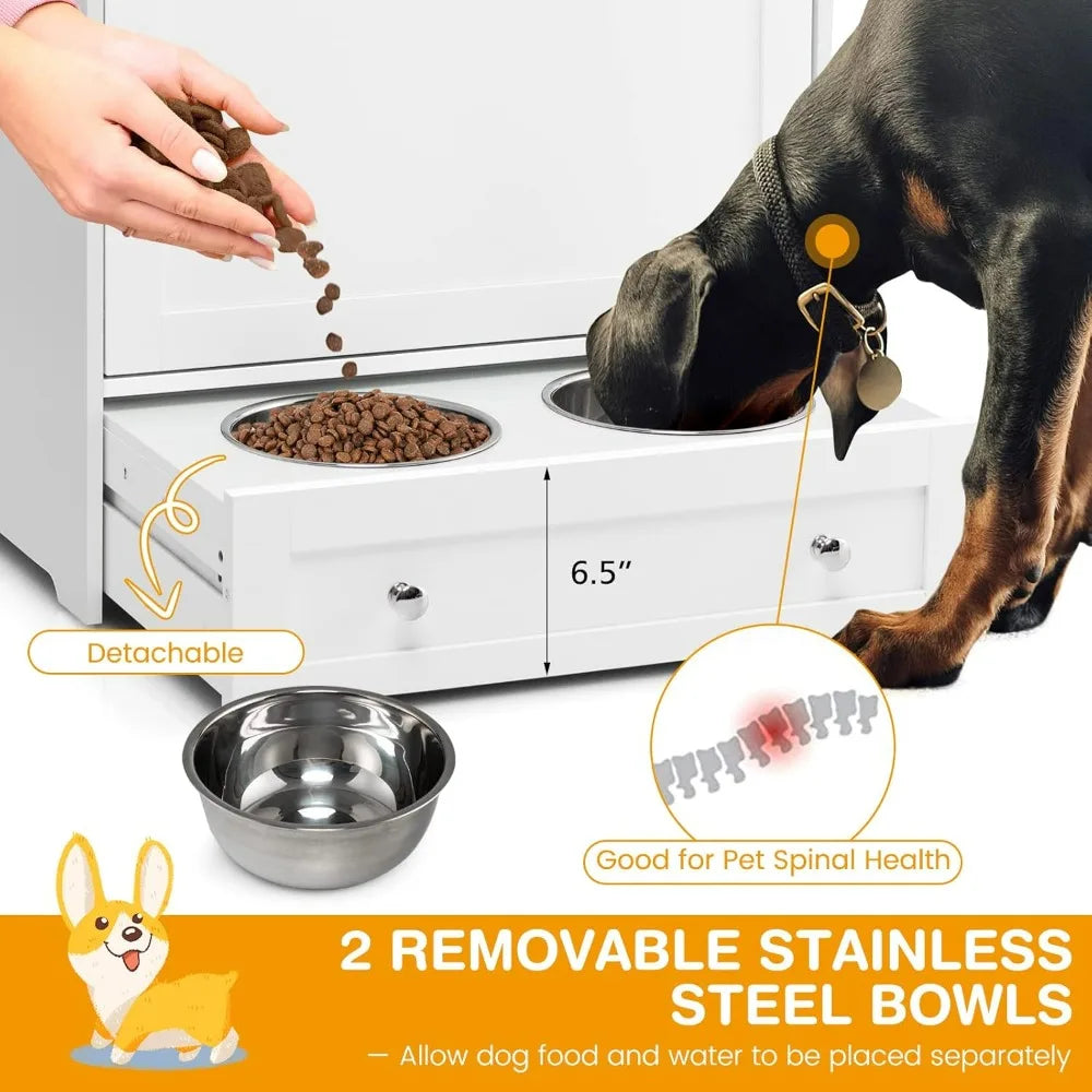 Pet Feeder Station, Dog Food Storage Container with Double Pull Out Dog Bowls,