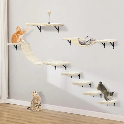 Wall-Mounted Cat Climber Set with Shelves,