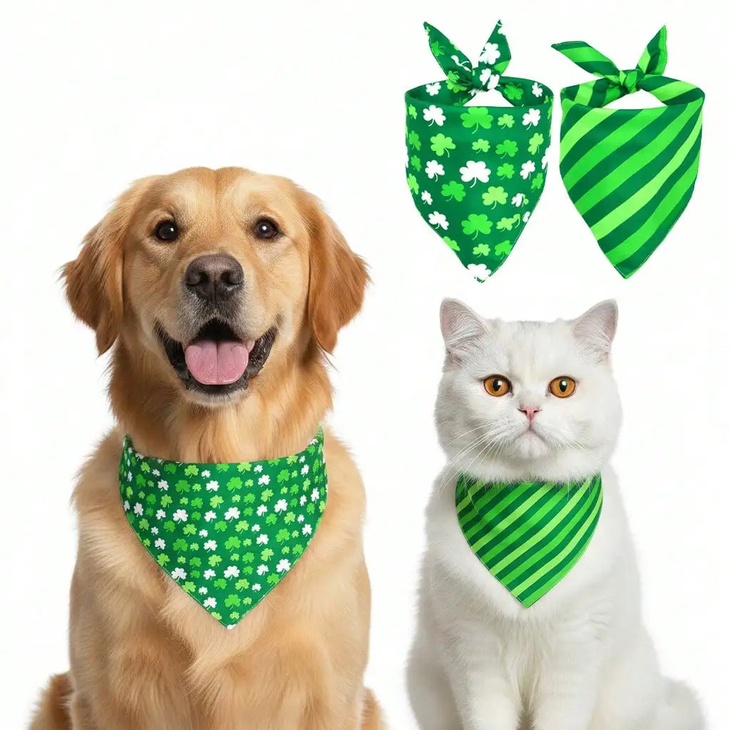 Green Shamrock & Stripe Reversible Triangle Pet Bandana for Dogs and Cats