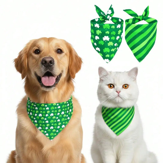 Green Shamrock & Stripe Reversible Triangle Pet Bandana for Dogs and Cats
