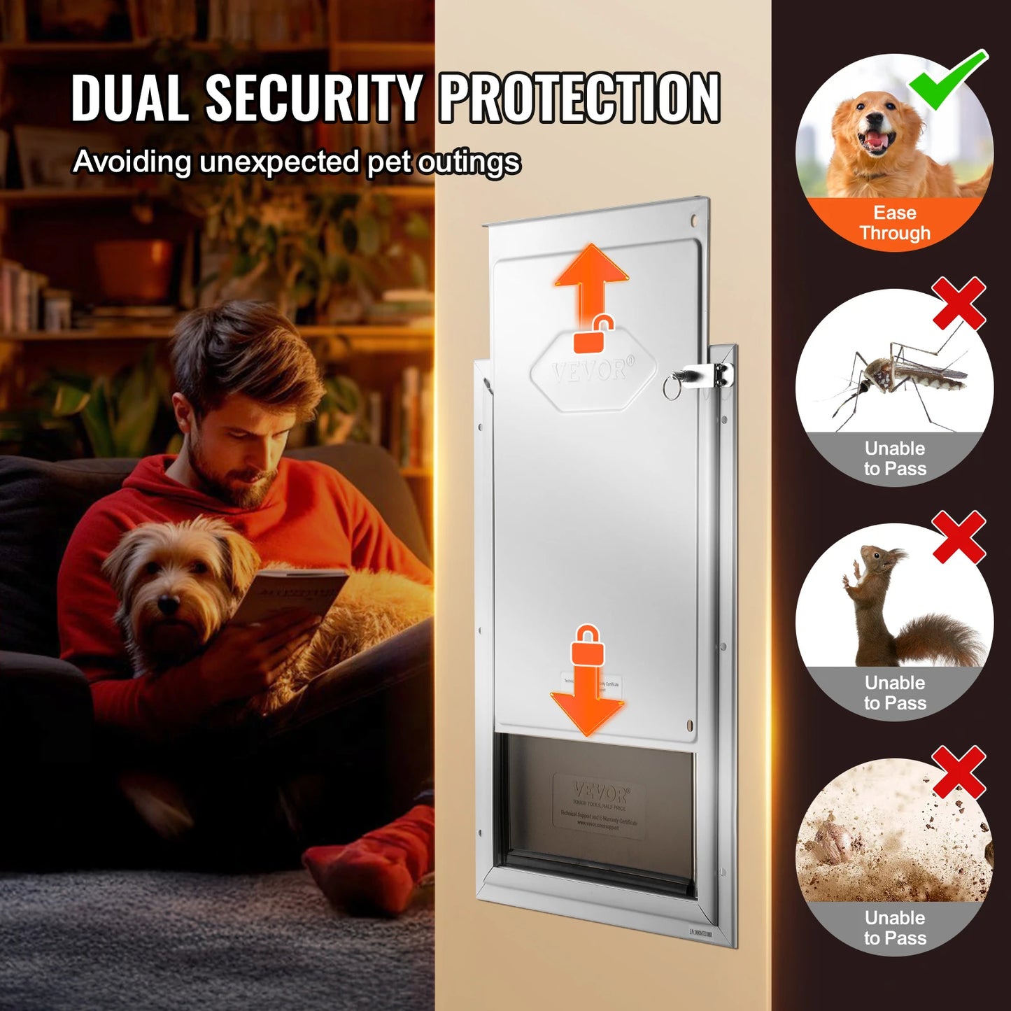 SucceBuy Pet Door Aluminum Frame with Lock and Flap System