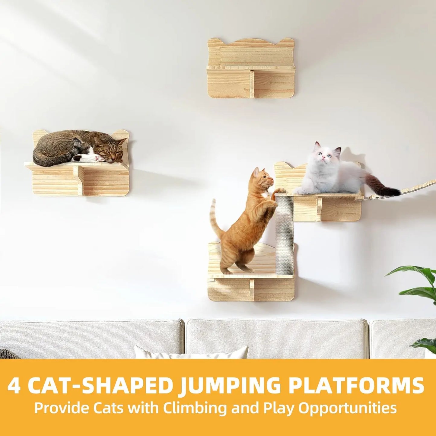 Cat Wall Shelves, Cat Shelves and Perches for Wall, Set of 9 Wooden Cats Shelf Furniture with