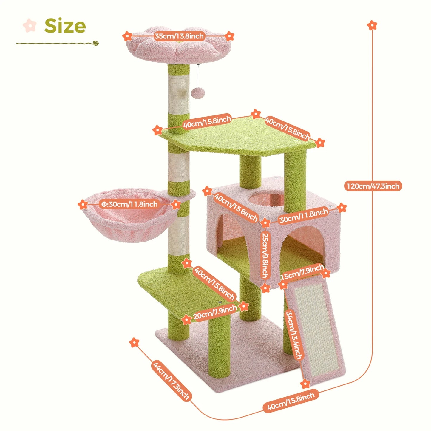 Flower Cat Tree Multi-Level Cat Tower with Sisal Covered Scratching Posts.
