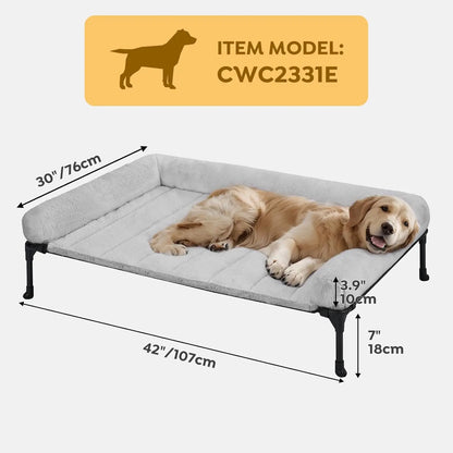 Elevated Orthopedic Dog Bed with Fluffy Bolster, Large Pet Sofa Cot, Removable Washable Mat, Non-Slip Feet, Grey