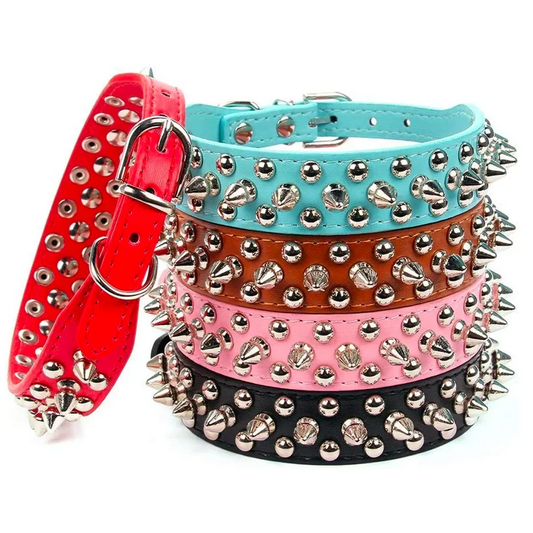 Adjustable Leather Pet Dog Collar Neck Strap. Leather Punk Rivet Spiked Dog Collar Pet Collars for Small Dog Cat
