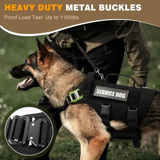 Service Dog Vest Harness for Large Dog, Tactical Working MOLLE Vest with 10 Pet Patches,