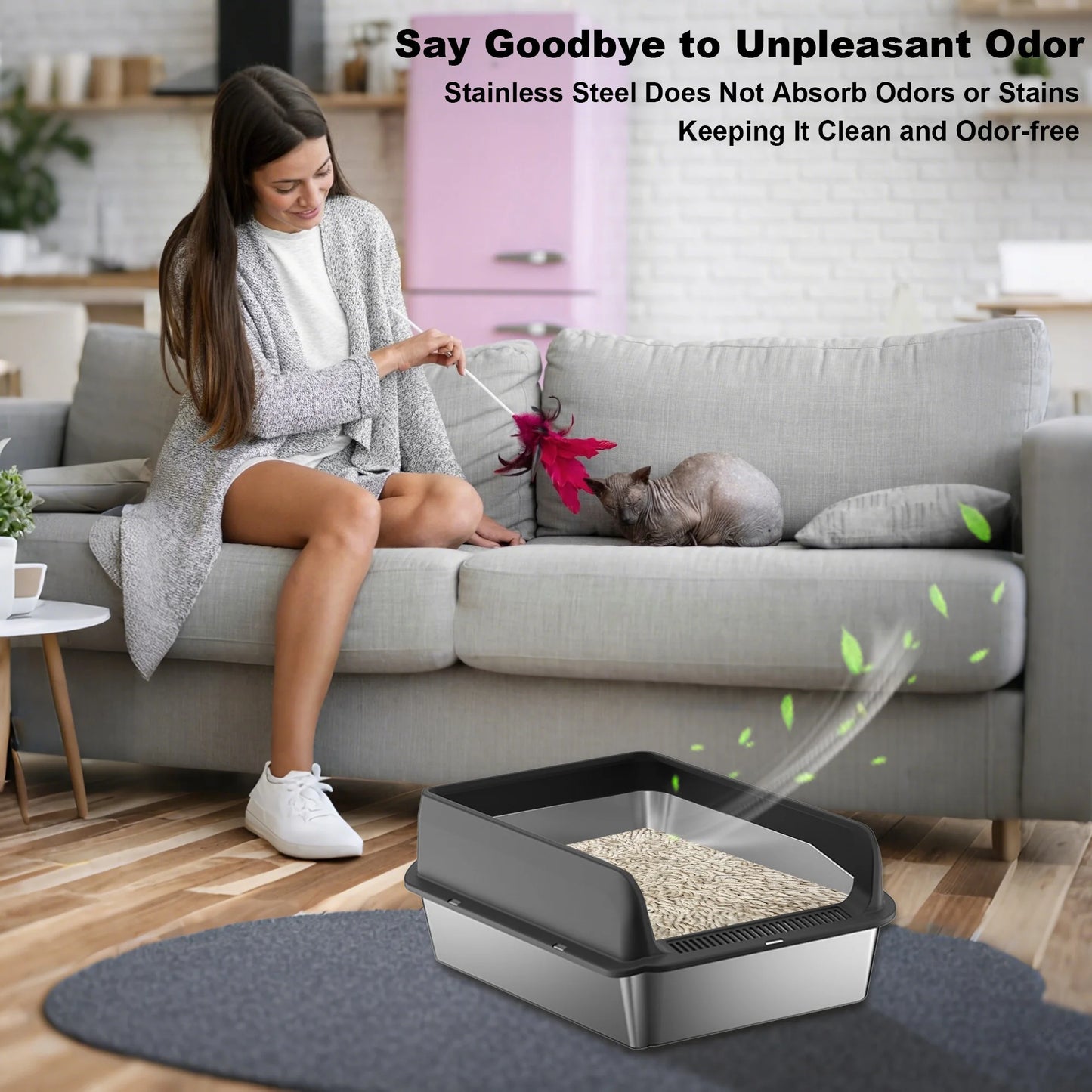 Stainless Steel Cat Litter Box, Litter Box With High Sided For Big Cats,