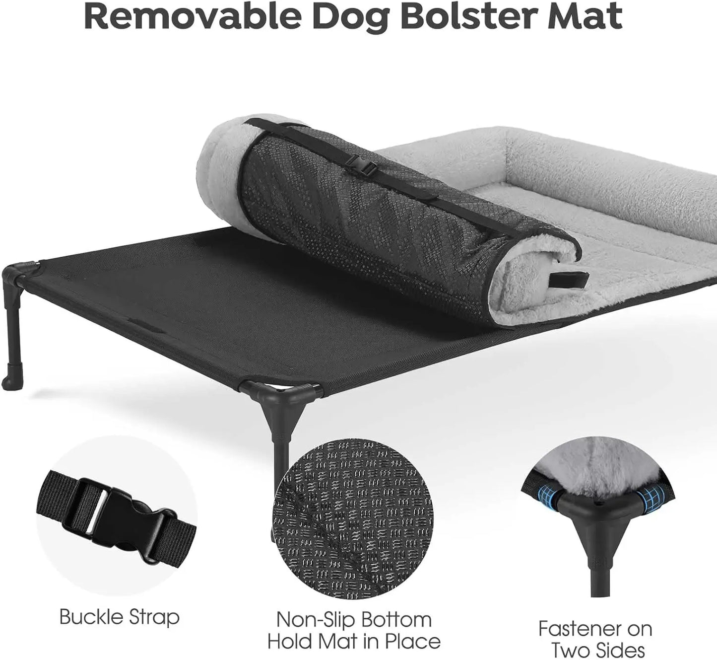 Elevated Orthopedic Dog Bed with Fluffy Bolster, Large Pet Sofa Cot, Removable Washable Mat, Non-Slip Feet, Grey