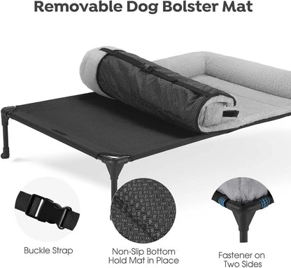 Elevated Orthopedic Dog Bed with Fluffy Bolster, Large Pet Sofa Cot, Removable Washable Mat, Non-Slip Feet, Grey