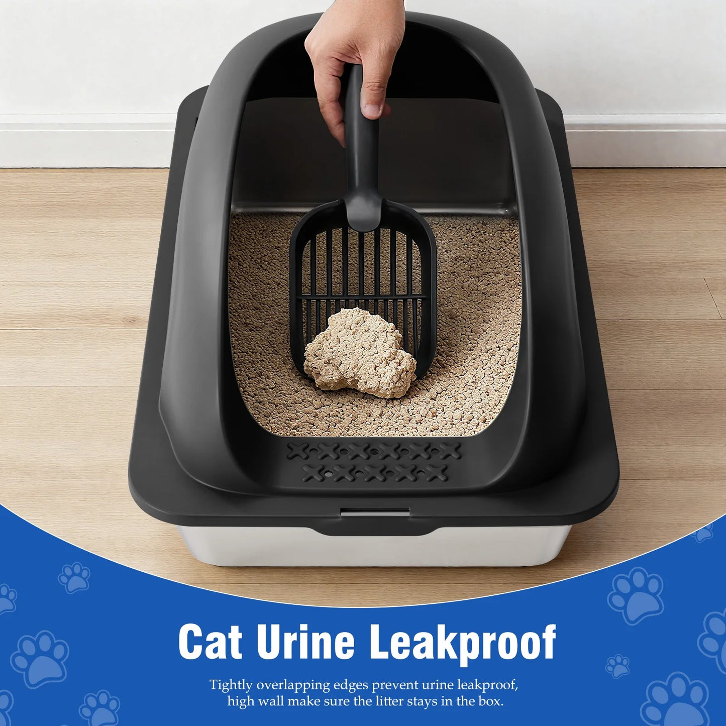 JHK Stainless 24IN Steel Cat Litter Box with Lid Large Cat Litter Box