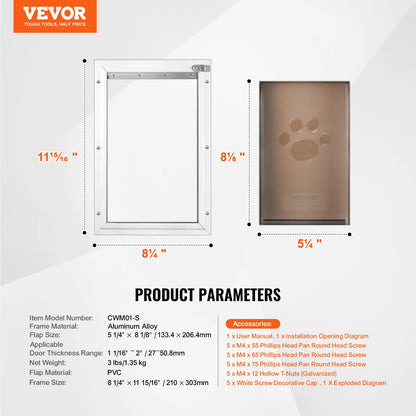 SucceBuy Pet Door Aluminum Frame with Lock and Flap System