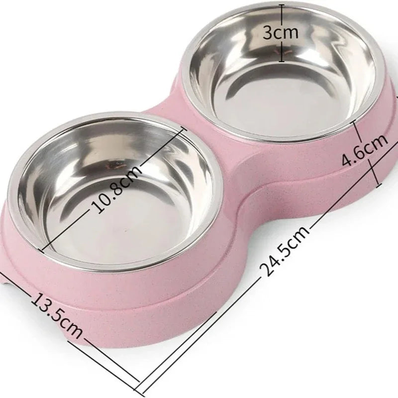 Double Pet Bowls Dog Food Water Feeder Stainless Steel Pet Drinking Dish Feeder Cat Puppy Feeding Supplies Small Dog Accessories