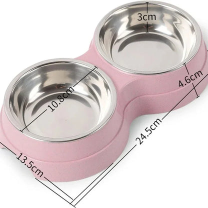 Double Pet Bowls Dog Food Water Feeder Stainless Steel Pet Drinking Dish Feeder Cat Puppy Feeding Supplies Small Dog Accessories