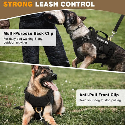 Service Dog Vest Harness for Large Dog, Tactical Working MOLLE Vest with 10 Pet Patches,