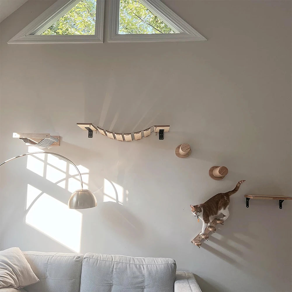 Cat Climbing Shelf with Wall Mounted Four Step Stairway.