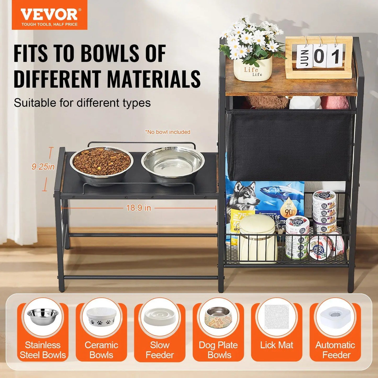 Dog Food and Bowl Organizer Station