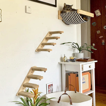 Cat Climbing Shelf with Wall Mounted Four Step Stairway.
