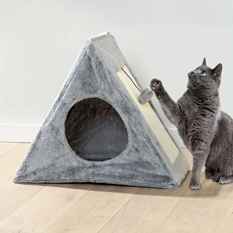 Pet bed for cats under 15 pounds with plush toy ball cat scratching board
