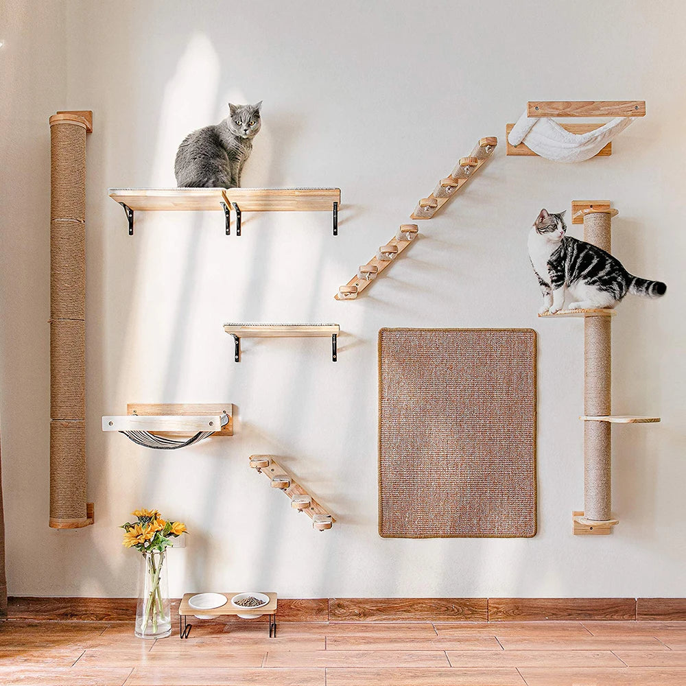 Cat Climbing Shelf with Wall Mounted Four Step Stairway.