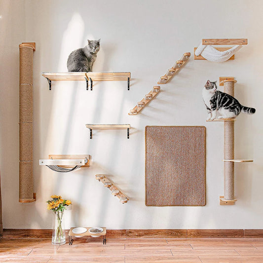 Cat Climbing Shelf with Wall Mounted Four Step Stairway.